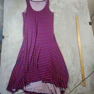 Vineyard Vines Red Blue Stripe Sleeveless Stretch Maxi Dress Nautical Hi Lo L